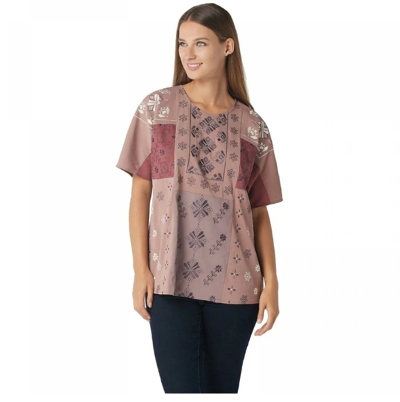 Logo by Lori Goldstein color block embroidered beaded blouse - Picture 1 of 13